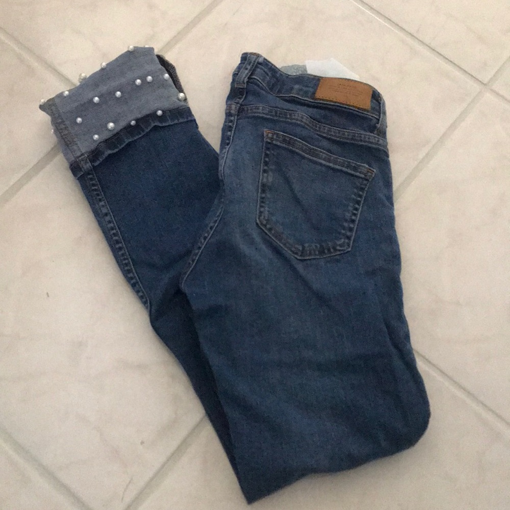 Zara basic denim with pearl stud details on cuff